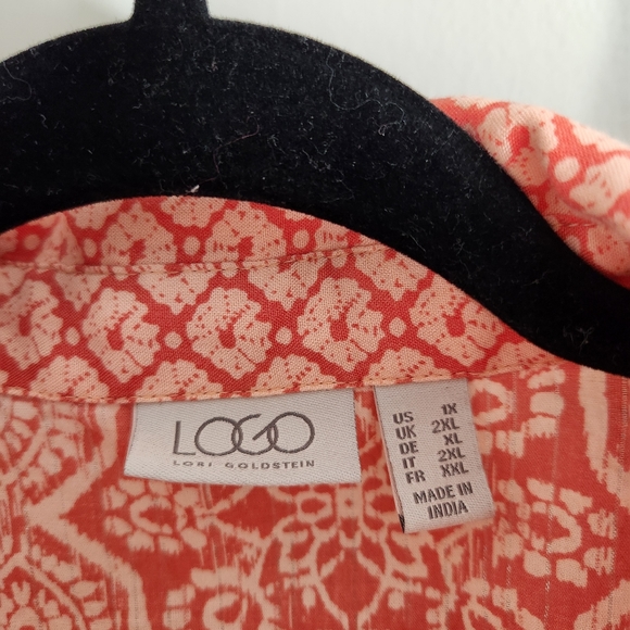 LOGO by Lori Goldstein button down top womens 1X metallic stripe mixed print - Picture 2 of 6